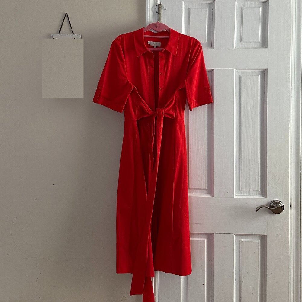 HOBBS London Red Dress with Tie and Buttons Size 10